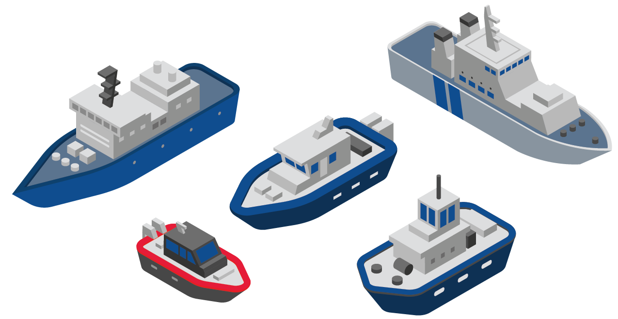 Examples of different types of vessels as vectors.