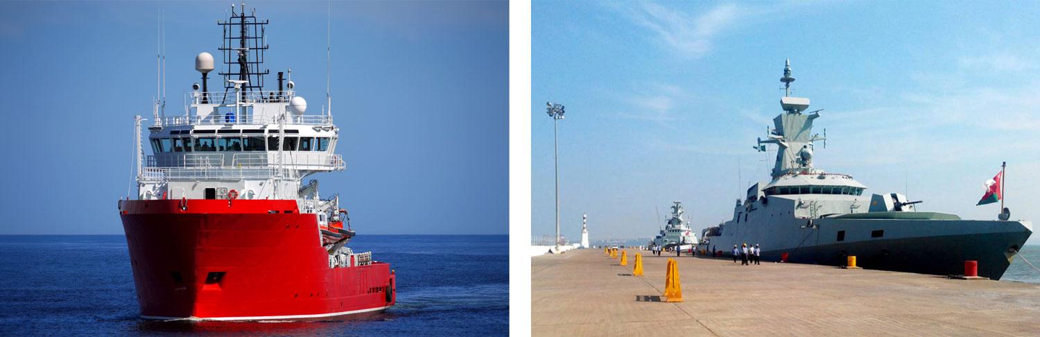 Exemplos de Navio-Patrulha Oceânico e Navio-Patrulha Oceânico da Guarda Costeira.